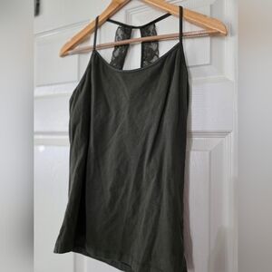 Aeropostale Womens Lace Back Tank Top Olive Green Size XL Y2k Style